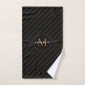 Elegant Black and Gold Striped Monogram Name Bad Handdoek (Handdoek)