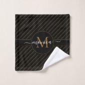Elegant Black and Gold Striped Monogram Name Bad Handdoek (Wasdoekje)
