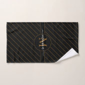 Elegant Black and Gold Striped Monogram Name Bad Handdoek (Handdoek)