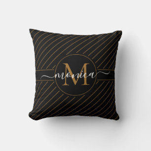 Elegant Black and Gold Striped Monogram Name Kussen