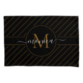 Elegant Black and Gold Striped Monogram Name Kussensloop (Voorkant)
