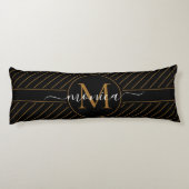 Elegant Black and Gold Striped Monogram Name Lichaamskussen (Achterkant)