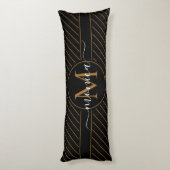 Elegant Black and Gold Striped Monogram Name Lichaamskussen (Achterkant (Verticaal))