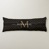 Elegant Black and Gold Striped Monogram Name Lichaamskussen (Voorkant)