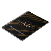 Elegant Black and Gold Striped Monogram Name Notitieboek (Linkerzijde)