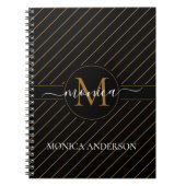 Elegant Black and Gold Striped Monogram Name Notitieboek (Voorkant)