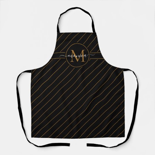 Elegant Black and Gold Striped Monogram Name Schort (Voorkant)
