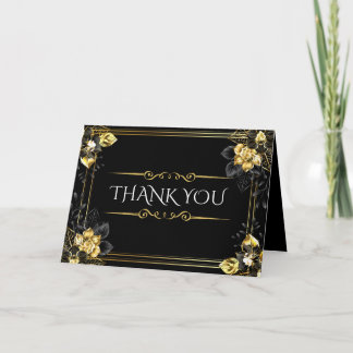Elegant black and gold summer wedding bedankkaart