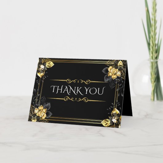 Elegant black and gold summer wedding bedankkaart (Voorkant)