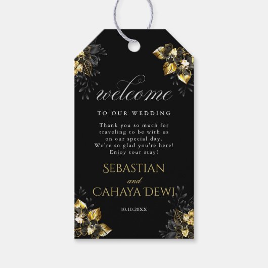 Elegant black and gold summer wedding cadeaulabel (Voorkant)