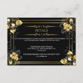 Elegant black and gold summer wedding informatiekaartje