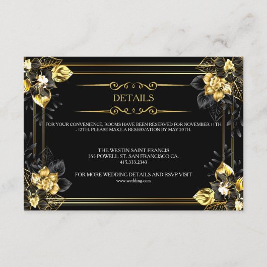 Elegant black and gold summer wedding informatiekaartje (Voorkant)