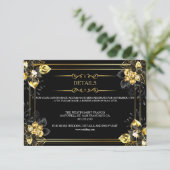 Elegant black and gold summer wedding informatiekaartje (Staand voorkant)