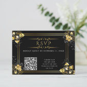 Elegant black and gold summer wedding RSVP kaartje (Staand voorkant)