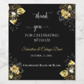 Elegant black and gold summer wedding wijn etiket (Enkel label)