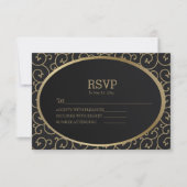 Elegant Black and Gold Swirls Wedding RSVP Kaart (Voorkant)