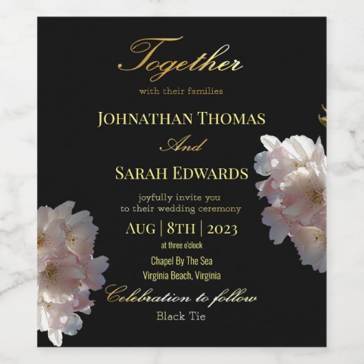 Elegant Black and Gold Weddenage Beverage Label Se Wijn Etiket