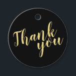 Elegant Black and Gold Weddenschap Hartelijk dank Bedankjes Labels<br><div class="desc">Wedding Hartelijk dank Voor de kenmerktitel "Dank u" in de gouden moderne scriptlettertypen op zwarte achtergrond. Ideaal voor bruiloft,  baby shower,  vrijgezellenfeest,  vrijgezellenfeest en nog veel meer.</div>
