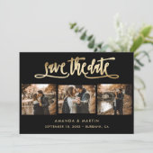 Elegant Black and Gold Wedding 3 Foto Save The Date (Staand voorkant)