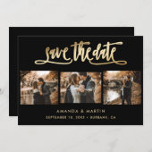 Elegant Black and Gold Wedding 3 Foto Save The Date (Voorkant / Achterkant)