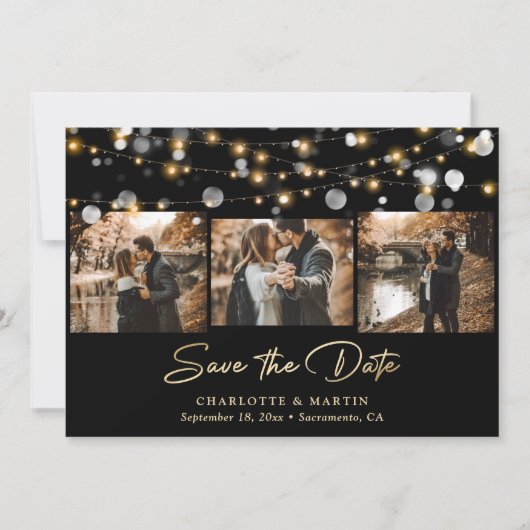 Elegant Black and Gold Wedding 4 Foto Save The Date (Voorkant)