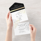 Elegant Black and Gold Wedding All In One Uitnodiging (Afscheurbaar)