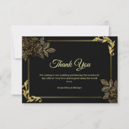Elegant Black and Gold Wedding  Bedankkaart
