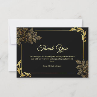 Elegant Black and Gold Wedding Bedankkaart