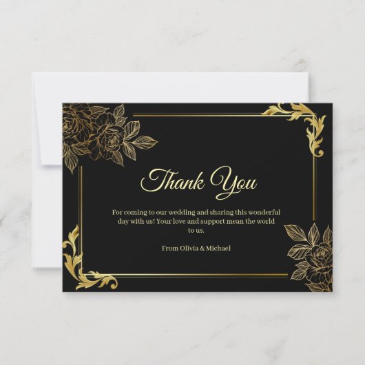 Elegant Black and Gold Wedding Bedankkaart (Voorkant)