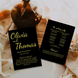 Elegant Black and Gold Wedding Ceremony Program  Programmakaart