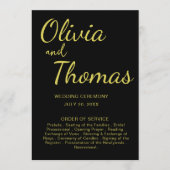 Elegant Black and Gold Wedding Ceremony Program  Programmakaart (Voorkant)