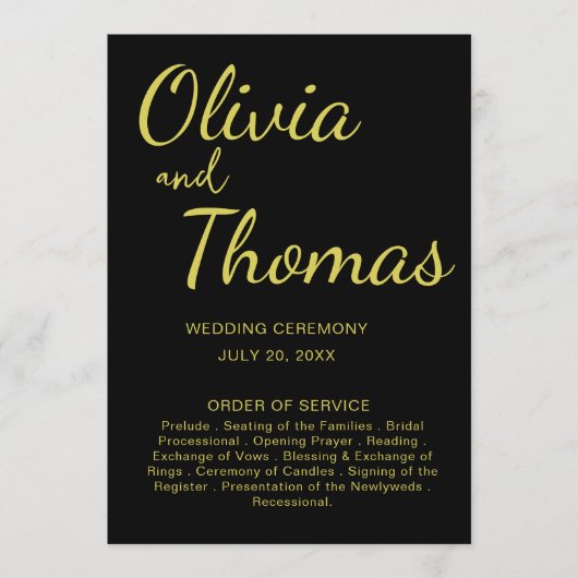 Elegant Black and Gold Wedding Ceremony Program Programmakaart (Voorkant)