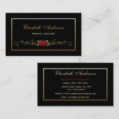 Elegant Black and Gold Wedding Consultant Red Rose Visitekaartje (Voorkant / Achterkant)