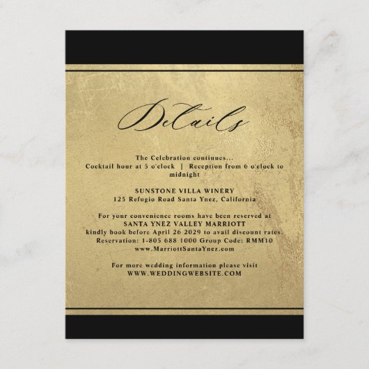 Elegant Black and Gold Wedding Details Enclosure C Informatiekaartje (Voorkant)