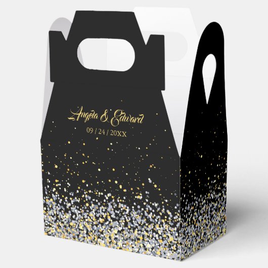 Elegant Black and Gold Wedding Favor Box Bedankdoosjes (Geopend)