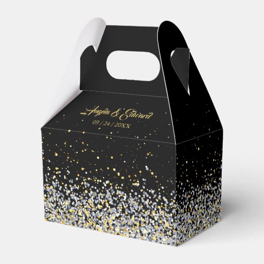 Elegant Black and Gold Wedding Favor Box Bedankdoosjes (Voorkant Zijde)