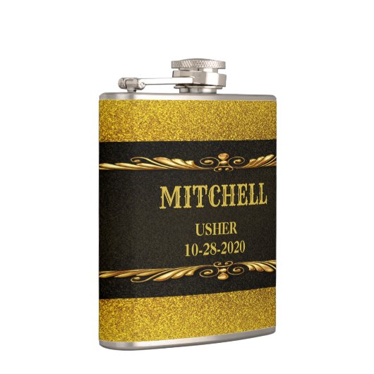 Elegant Black and Gold Wedding Flask Heupfles (Rechts)