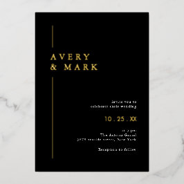 Elegant Black and Gold Wedding Folie Uitnodiging