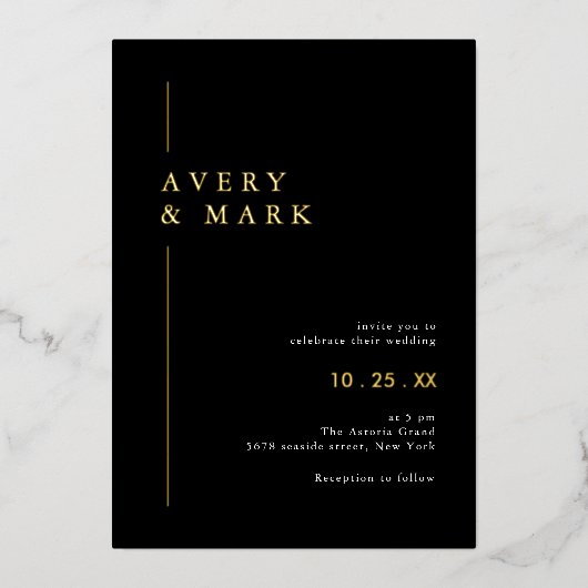 Elegant Black and Gold Wedding Folie Uitnodiging (Voorkant)