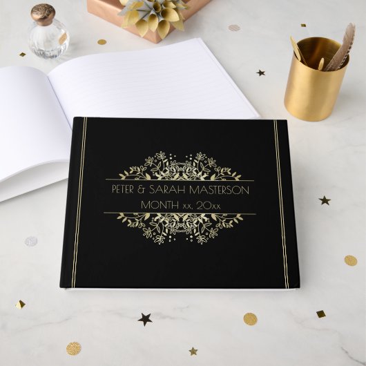 Elegant Black and Gold Wedding Guest Book Gastenboek (Voorkant open)