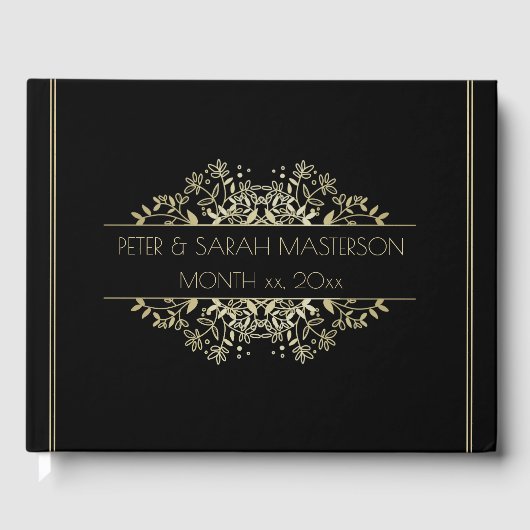 Elegant Black and Gold Wedding Guest Book Gastenboek (Voorkant)