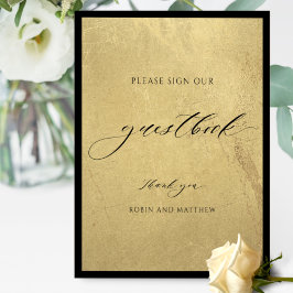 Elegant Black and Gold Wedding Guestbook Sign Poster