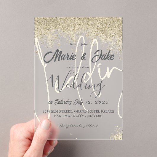 Elegant Black and Gold Wedding Invitation Acryl Uitnodigingen (Insitu (Draagbaar))
