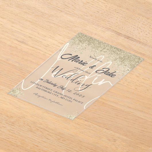 Elegant Black and Gold Wedding Invitation Acryl Uitnodigingen (Laagn)