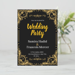 Elegant Black and Gold Wedding Invitation Feestdagenkaart