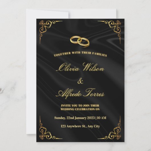 Elegant Black and Gold Wedding Invitation Kaart (Voorkant)