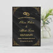 Elegant Black and Gold Wedding Invitation Kaart (Staand voorkant)