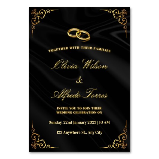 Elegant Black and Gold Wedding Invitation Kaart (Voorkant)