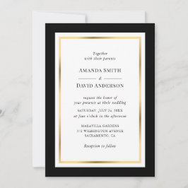 Elegant Black and Gold Wedding Invitation Kaart