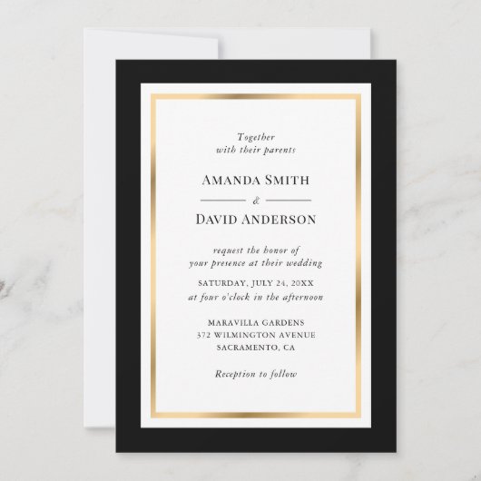 Elegant Black and Gold Wedding Invitation Kaart (Voorkant)